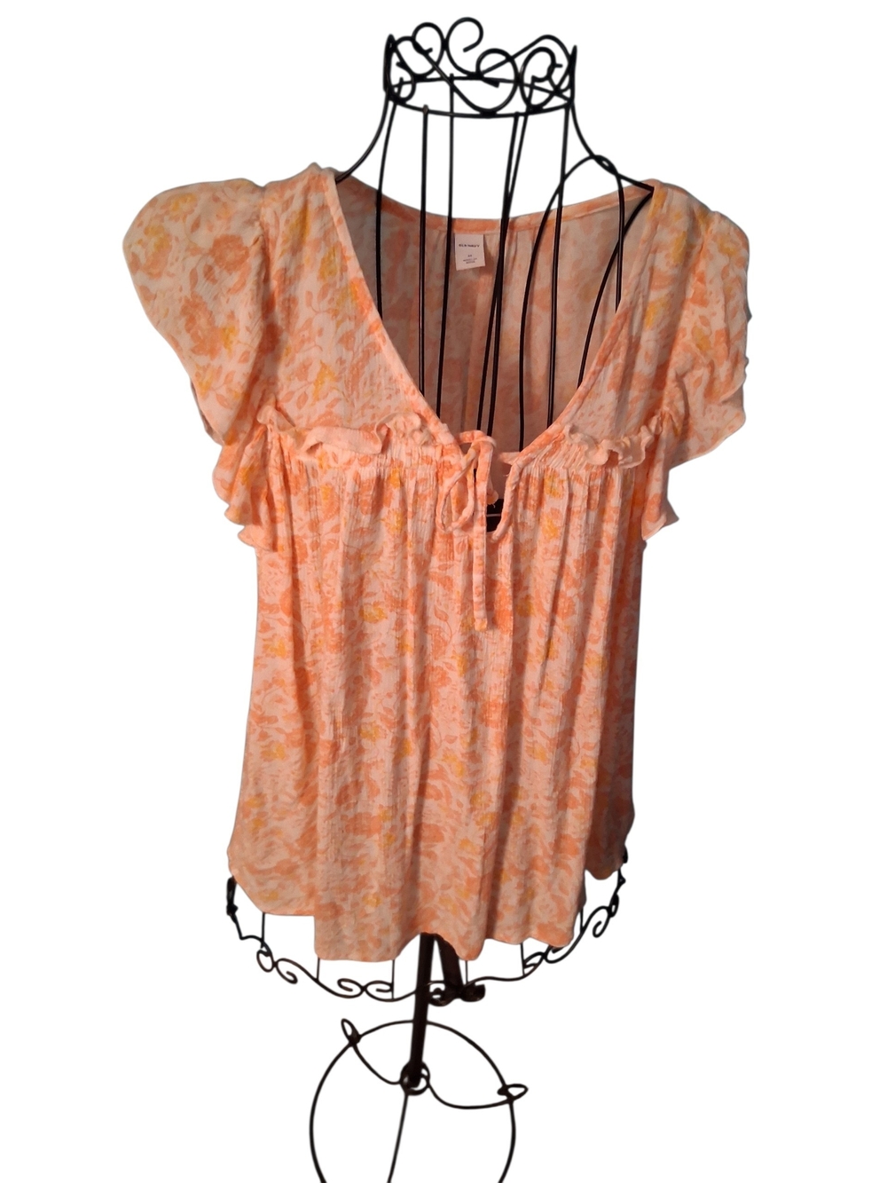 Old Navy Peach Floral Tie-Front Peasant Blouse